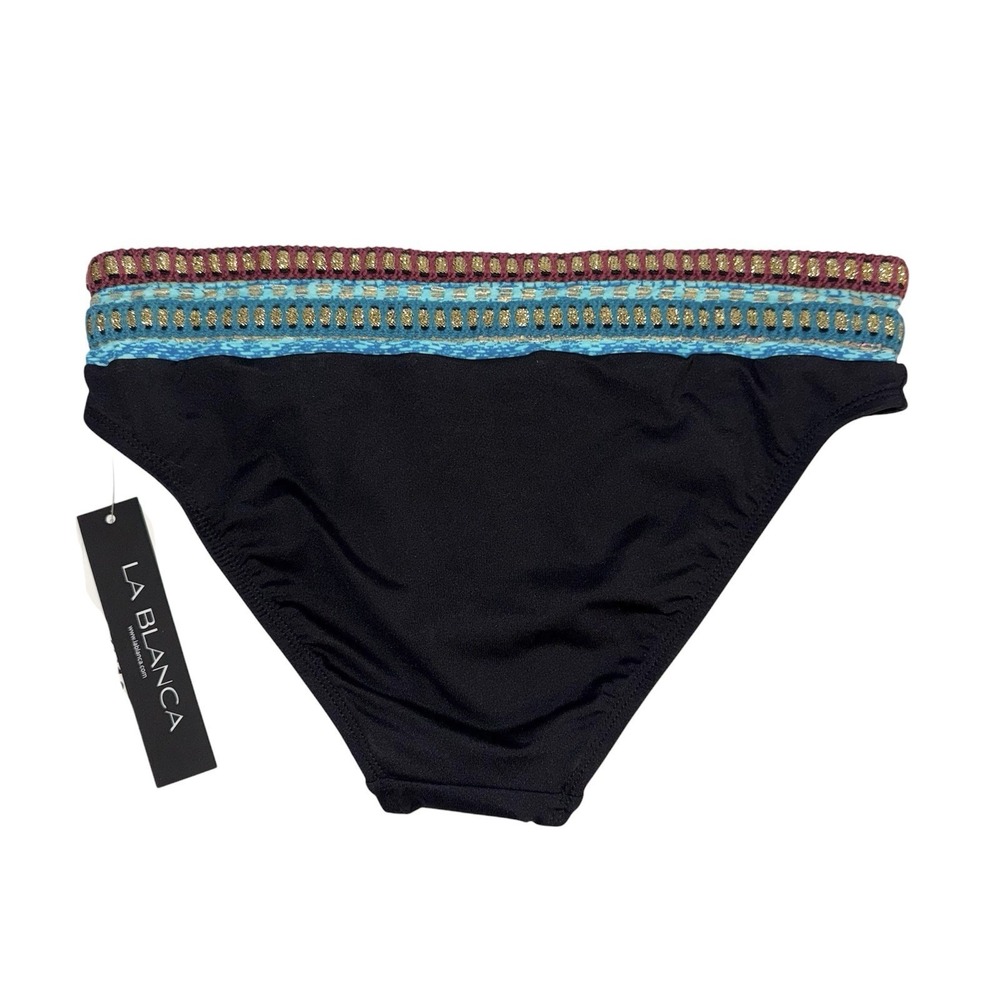 LA BLANCA Bikini Bottom Womens Size 4 Black Blue Hipster NEW $63 - Picture 2 of 7